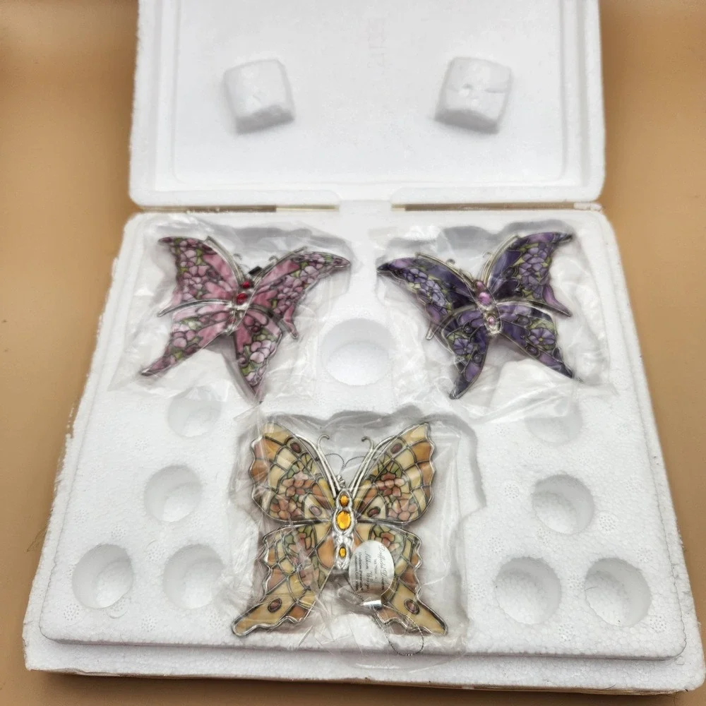Bradford Exchange Silkin Wings Heirloom Porcelain Butterfly Ornament Set #9